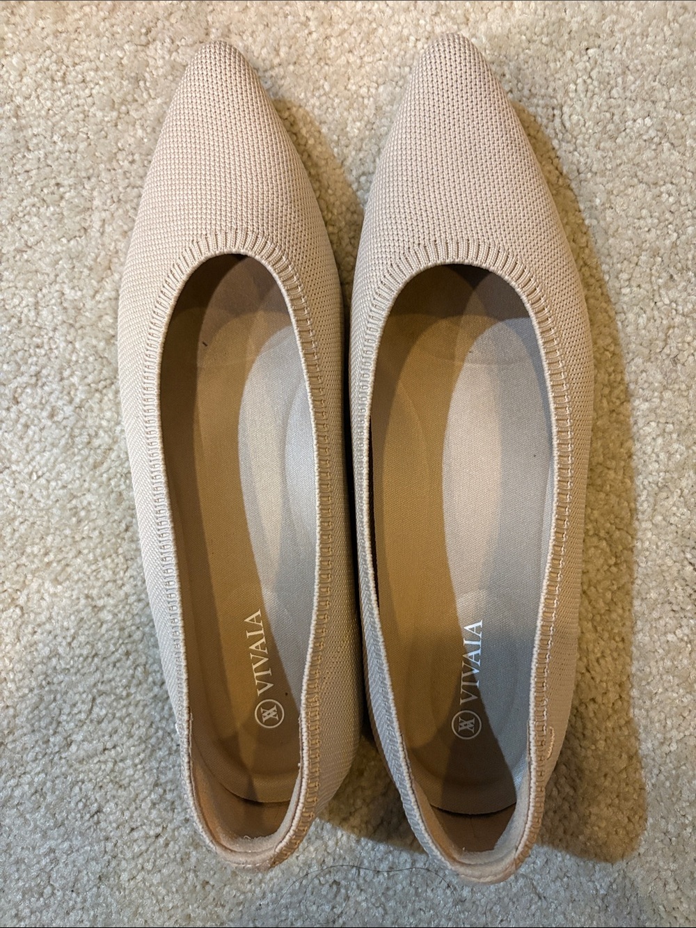VIVAIA Women's Pointed Knit Flats in Light Beige-Size 41.5/US 10